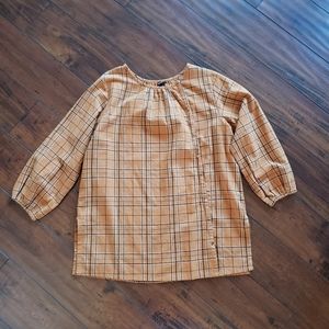 Stitched Shirt Orange Brown Square Printed Above Knee Length Shirt Multicolor